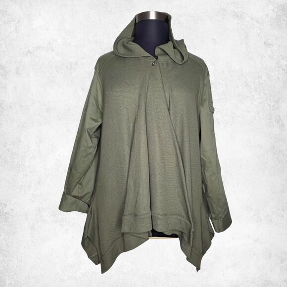 Diane Gilman DG2 Olive Green Cape Jacket Cardigan 2X – Hooded Draped Layering - Picture 1 of 8